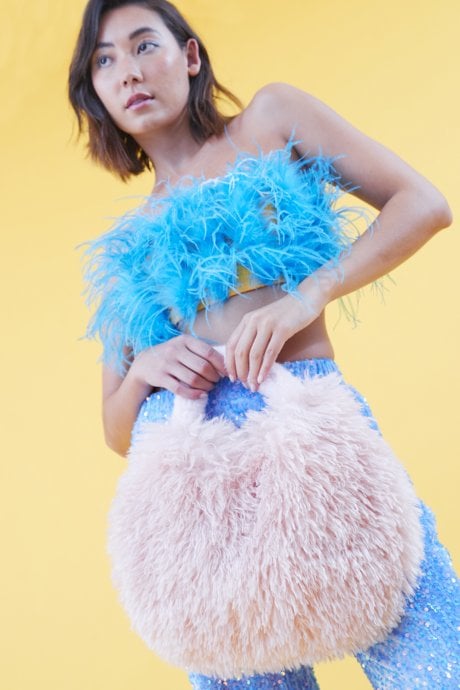 JAYLEY Pink Bamboo Eco Faux Fur Bag