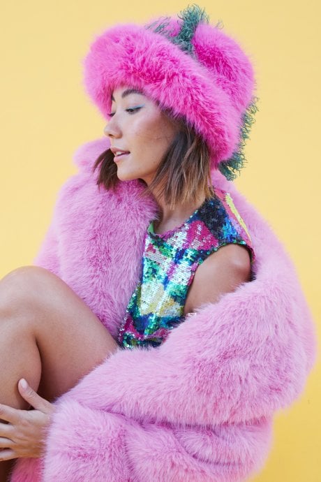 JAYLEY Pink Bamboo Faux Fur Hat