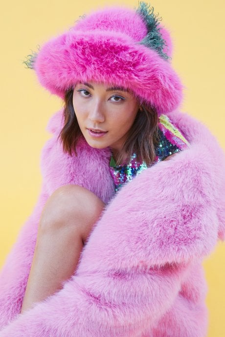JAYLEY Pink Bamboo Faux Fur Hat