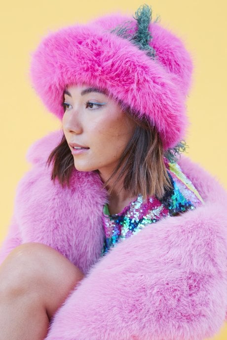 JAYLEY Pink Bamboo Faux Fur Hat