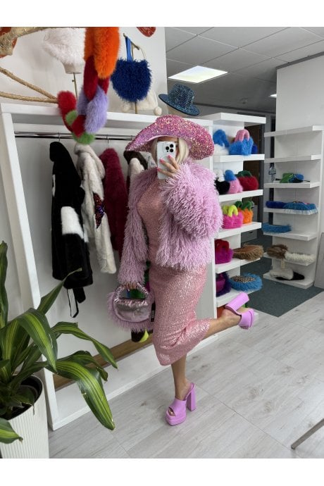 JAYLEY Pink Bamboo Lyocell Knitted Vegan Faux Shearling Jacket