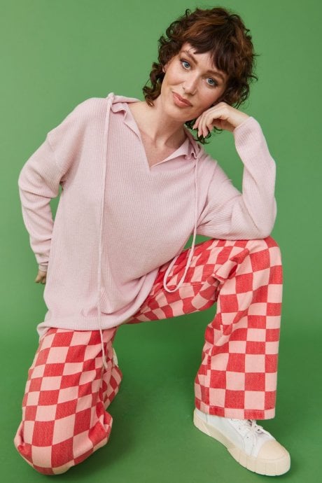 JAYLEY Pink Cashmere Blend Ribbed Hoodie