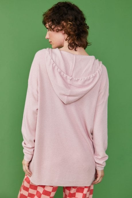 JAYLEY Pink Cashmere Blend Ribbed Hoodie