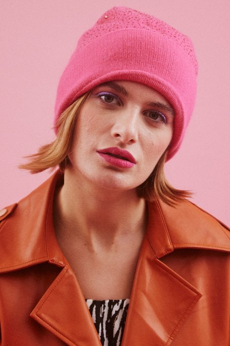 JAYLEY Pink Cashmere Hat with Diamante Details