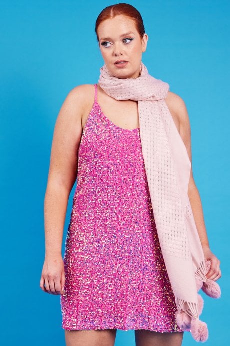 JAYLEY Pink Cashmere Wrap With Heart Poms