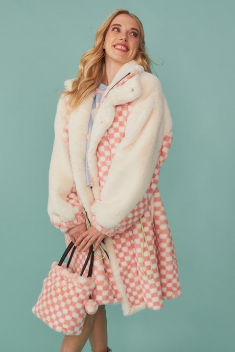 JAYLEY Pink Checkered Faux Fur Bag Faux Fur Bag