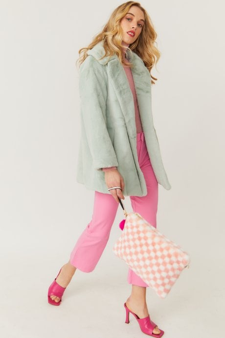 JAYLEY Pink Checkered Luxury Faux Fur Bag