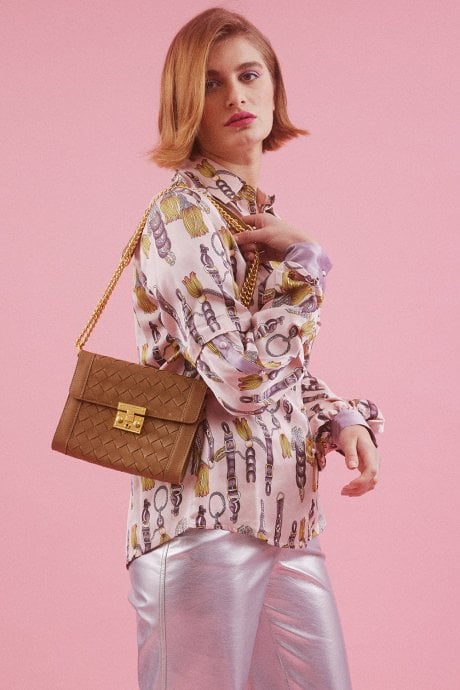 JAYLEY Pink Cotton Blend Belt Printed Shirt