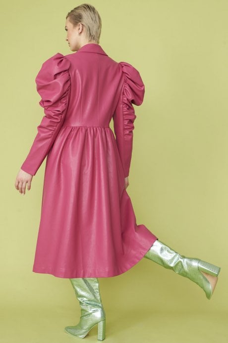 JAYLEY Pink Eco Leather Grande Trench Coat