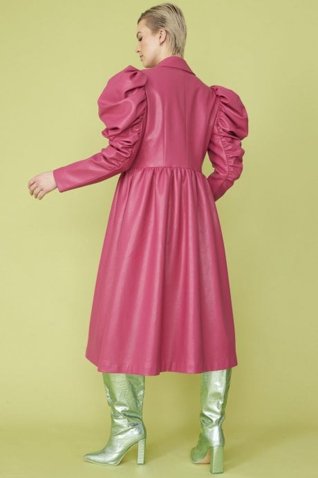 JAYLEY Pink Eco Leather Grande Trench Coat