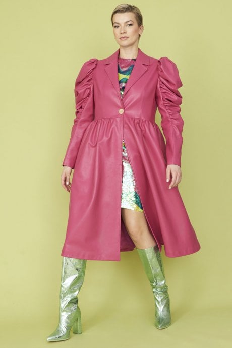 JAYLEY Pink Eco Leather Grande Trench Coat