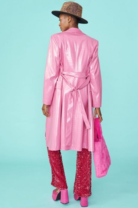 JAYLEY Pink Eco Leather Trench Coat