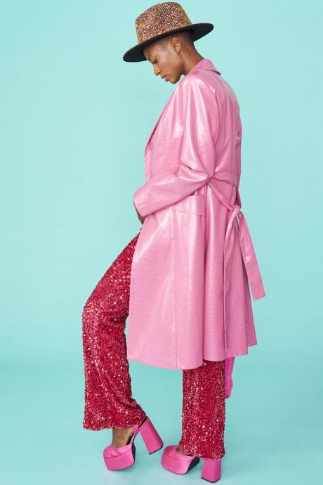 JAYLEY Pink Eco Leather Trench Coat