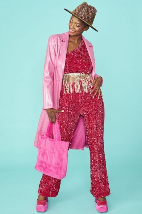 JAYLEY Pink Eco Leather Trench Coat