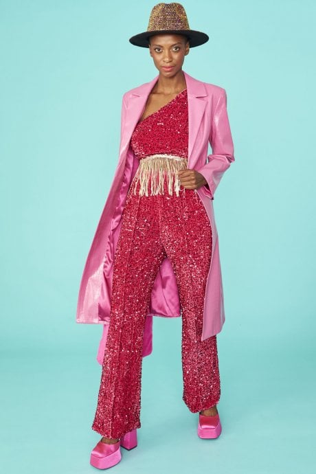 JAYLEY Pink Eco Leather Trench Coat