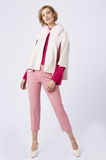 JAYLEY Pink Faux Fur And Faux Suede Cape Jacket