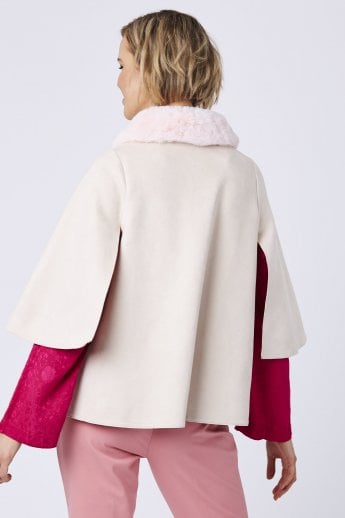 JAYLEY Pink Faux Fur And Faux Suede Cape Jacket