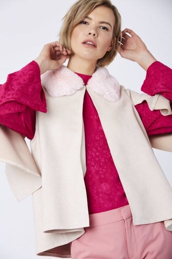 JAYLEY Pink Faux Fur And Faux Suede Cape Jacket