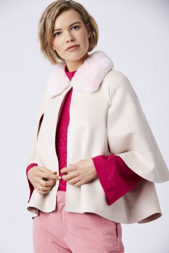JAYLEY Pink Faux Fur and Faux Suede Cape Jacket