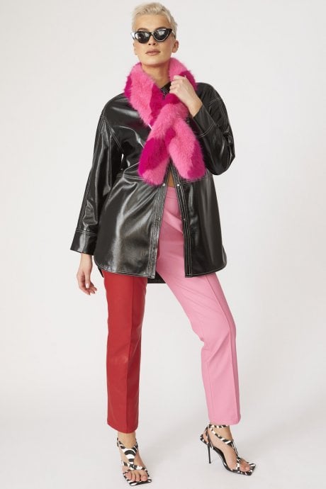 JAYLEY Pink Faux Fur Barber Style Scarf