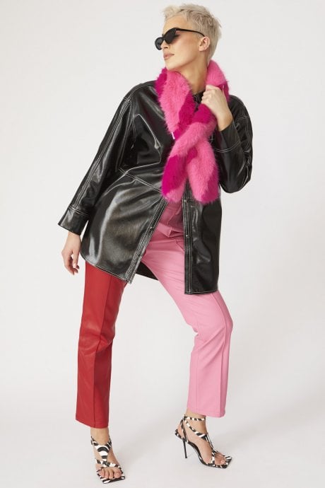 JAYLEY Pink Faux Fur Barber Style Scarf