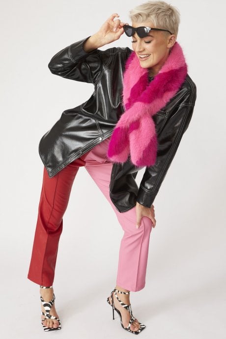 JAYLEY Pink Faux Fur Barber Style Scarf