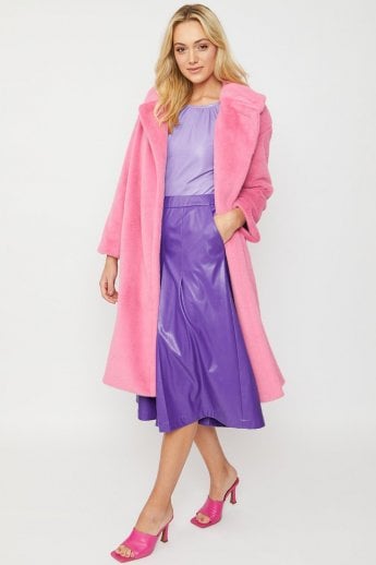 JAYLEY Pink Faux Fur Coat