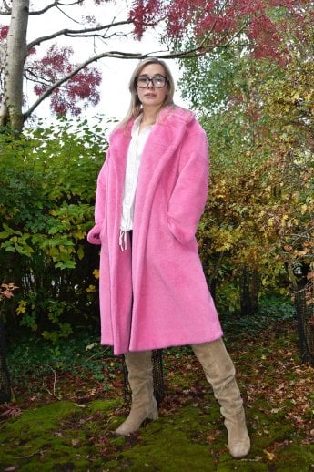 JAYLEY Pink Faux Fur Coat
