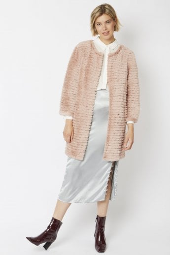 JAYLEY Pink Faux Fur Coat