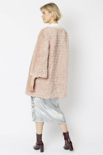 JAYLEY Pink Faux Fur Coat