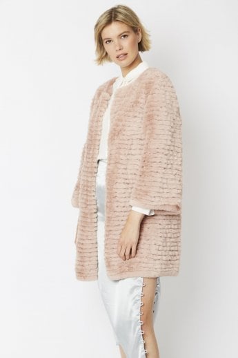 JAYLEY Pink Faux Fur Coat