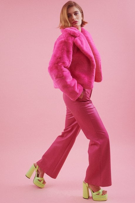 JAYLEY Pink Faux Fur Cropped Coat