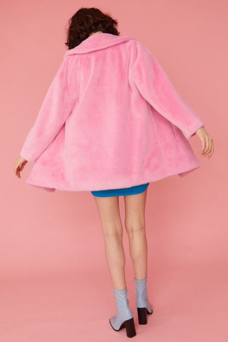 JAYLEY Pink Faux Fur Duchess Midi Coat