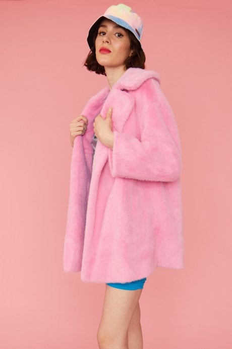 JAYLEY Pink Faux Fur Duchess Midi Coat