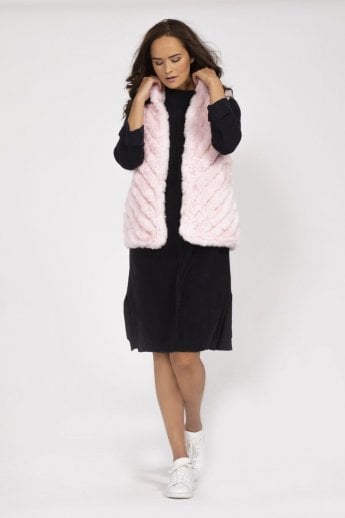 JAYLEY Pink Faux Fur Faux Suede Diagonal Stripe Gilet | Waistcoat