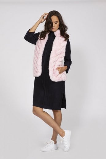 JAYLEY Pink Faux Fur Faux Suede Diagonal Stripe Gilet | Waistcoat