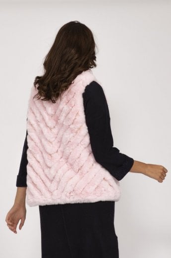 JAYLEY Pink Faux Fur Faux Suede Diagonal Stripe Gilet | Waistcoat