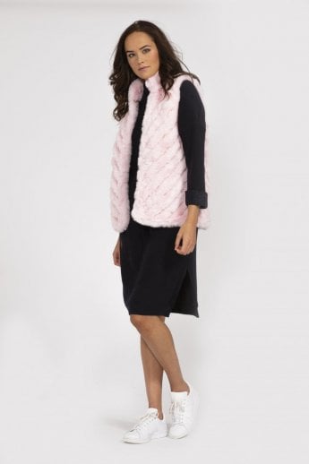 JAYLEY Pink Faux Fur Faux Suede Diagonal Stripe Gilet | Waistcoat