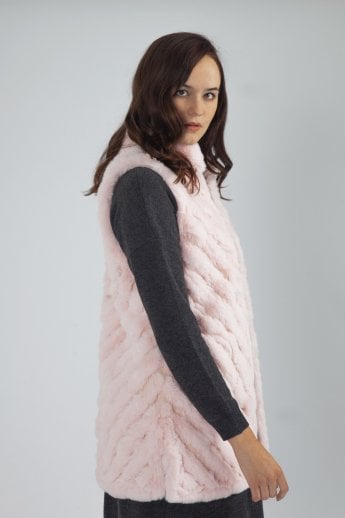 JAYLEY Pink Faux Fur Faux Suede Diagonal Striped Long Gilet | Waistcoat
