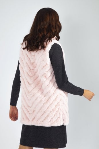 JAYLEY Pink Faux Fur Faux Suede Diagonal Striped Long Gilet | Waistcoat