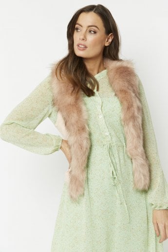 JAYLEY Pink Faux Fur Faux Suede Gilet | Waistcoat