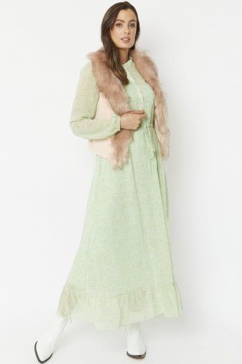 JAYLEY Pink Faux Fur Faux Suede Gilet | Waistcoat