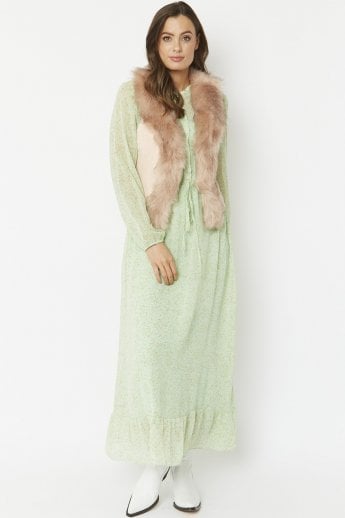 JAYLEY Pink Faux Fur Faux Suede Gilet | Waistcoat