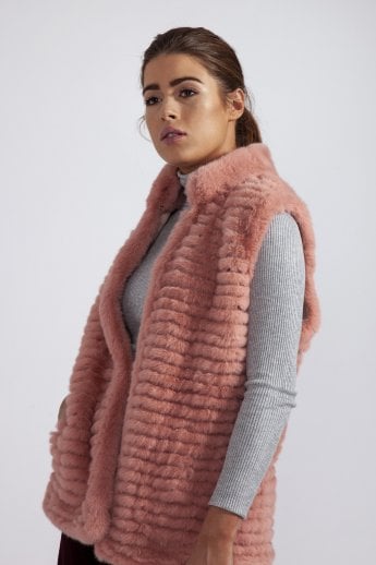 JAYLEY Pink Faux Fur Faux Suede Gilet | Waistcoat