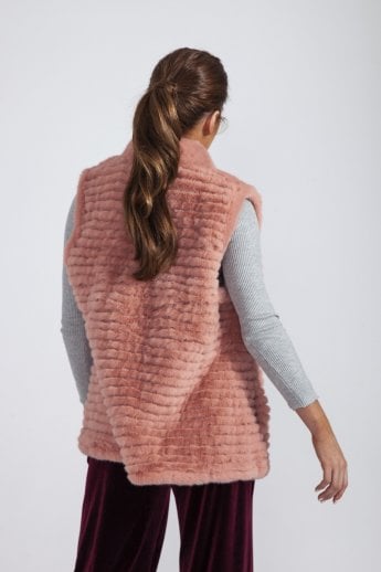 JAYLEY Pink Faux Fur Faux Suede Gilet | Waistcoat