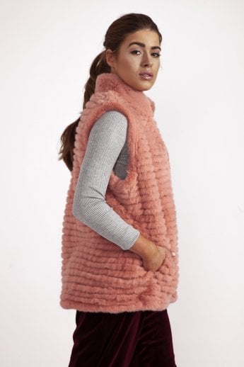 JAYLEY Pink Faux Fur Faux Suede Gilet | Waistcoat