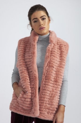 JAYLEY Pink Faux Fur Faux Suede Gilet | Waistcoat