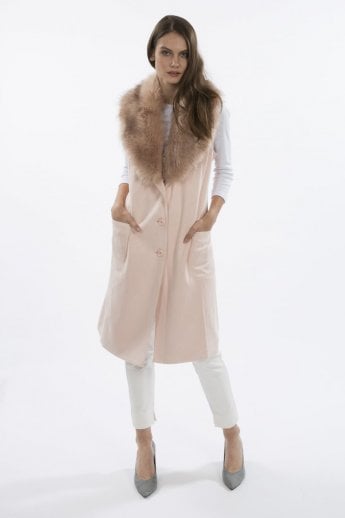 JAYLEY Pink Faux Fur Faux Suede Gilet | Waistcoat