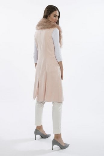 JAYLEY Pink Faux Fur Faux Suede Gilet | Waistcoat