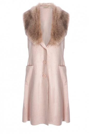 JAYLEY Pink Faux Fur Faux Suede Gilet | Waistcoat